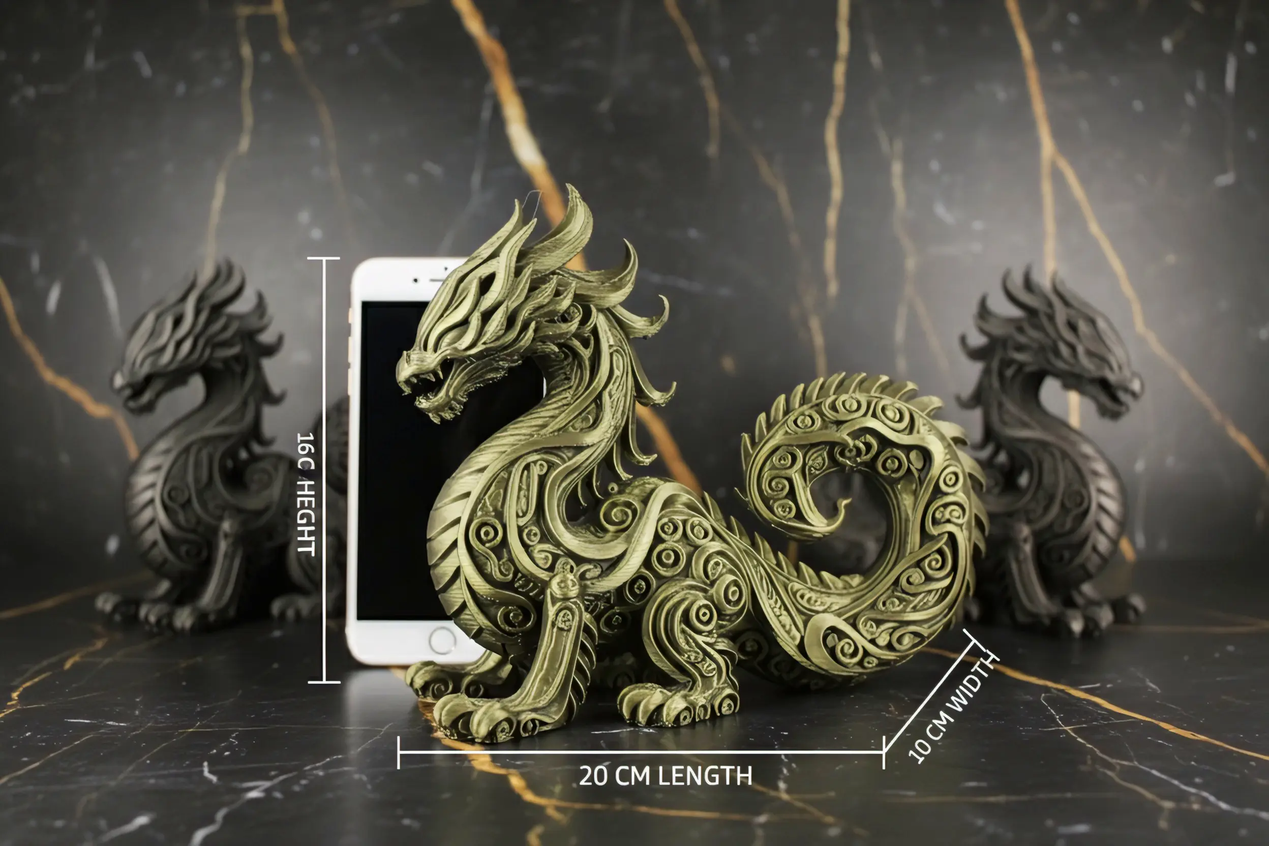 Cr8iwitty 3D Printed Dragon Figurine, Decorative Fantasy Sculpture, Grey, Plastic, Art Deco Style, Detailed Pattern Design, 20x10x16 cm, Home Decor (Golden) - Image 2