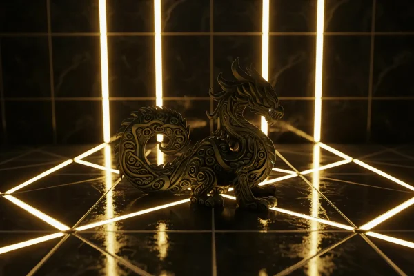 Cr8iwitty 3D Printed Dragon Figurine, Decorative Fantasy Sculpture, Grey, Plastic, Art Deco Style, Detailed Pattern Design, 20x10x16 cm, Home Decor (Golden)