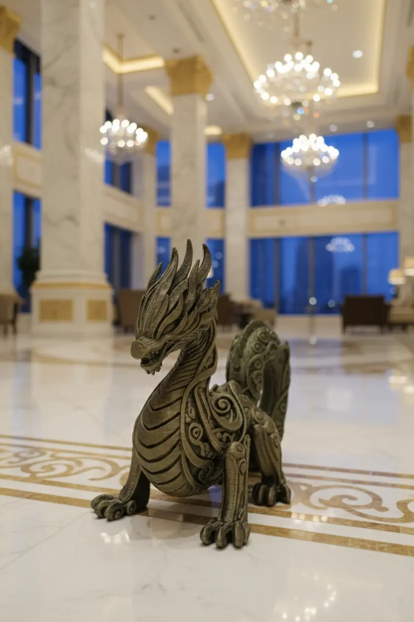 Cr8iwitty 3D Printed Dragon Figurine, Decorative Fantasy Sculpture, Grey, Plastic, Art Deco Style, Detailed Pattern Design, 20x10x16 cm, Home Decor (Golden) - Image 4