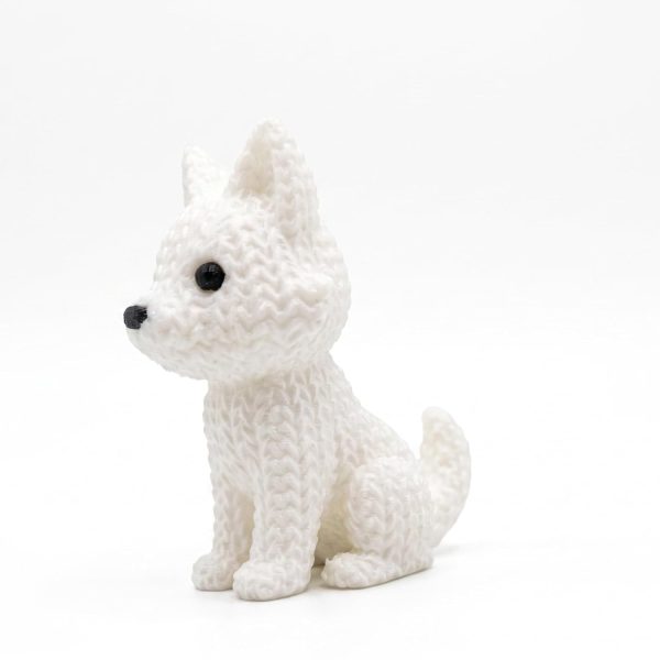Artisan Knit-Style 3D Printed White Fox Figurine | Unique Knitted-Look Texture Decorative Fox | High-Resolution Precision Fabricated Animal Decor for Desk and Home