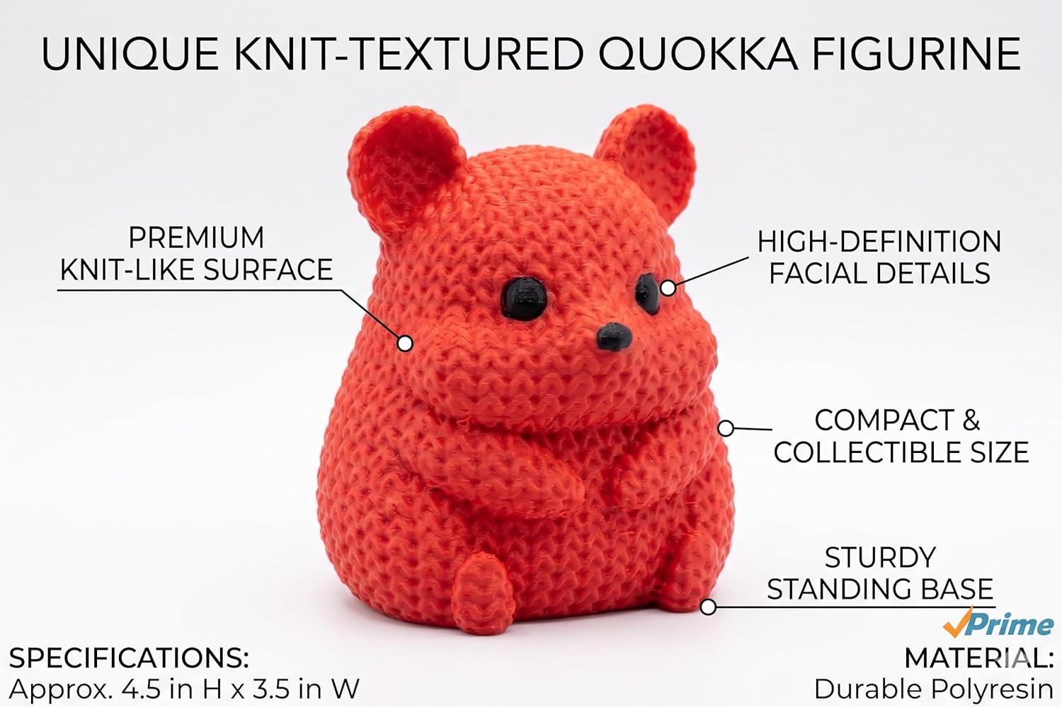 Knit-Style Hamster Quokka Figurine Red Animal Decor | Unique Textured Desk Ornament | Cute Collectible Gift for Animal Lovers | Faux Crochet Style Statue - Image 5