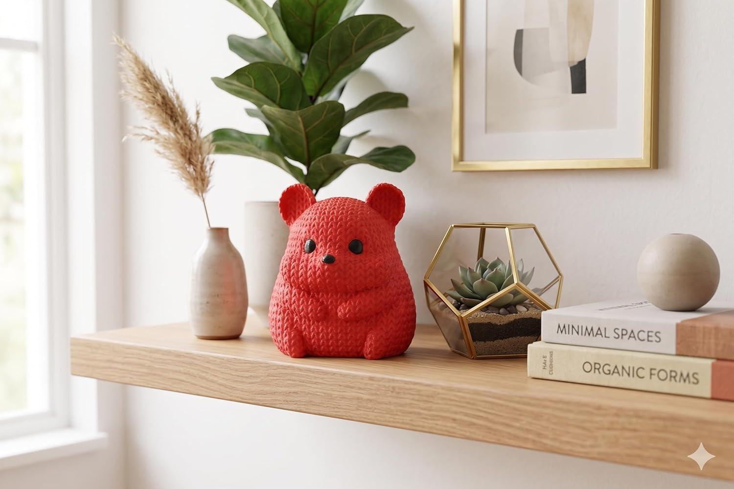 Knit-Style Hamster Quokka Figurine Red Animal Decor | Unique Textured Desk Ornament | Cute Collectible Gift for Animal Lovers | Faux Crochet Style Statue