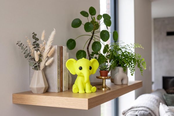Neon Elephant Figurine Knitted Texture Animal Statue | Cute Elephant Home Decor | Unique Desktop Office Accent |